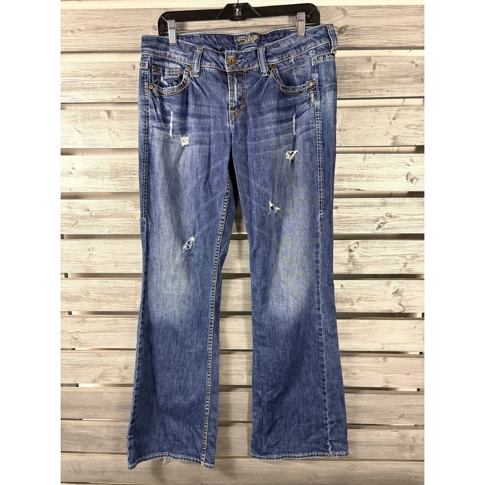 Silver Jeans Co Suki Surplus Bootcut Distressed Denim Jeans Womens 31x33